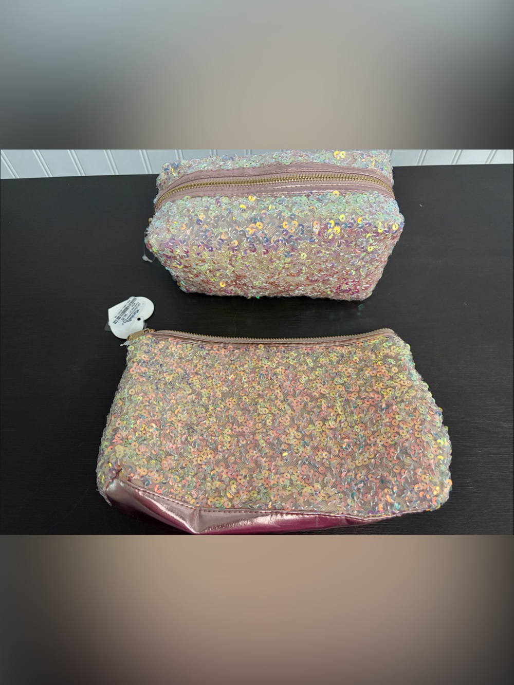 Iridescent Pink Sequin Cosmetic Bag Duo